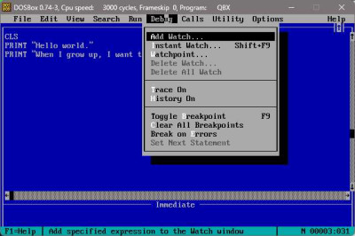 Edit menu in QBX